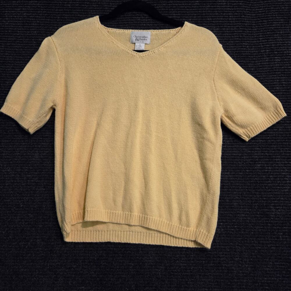 Vintage Christopher & Banks Small Yellow Ramie Cotton Blend Short Sleeve Top